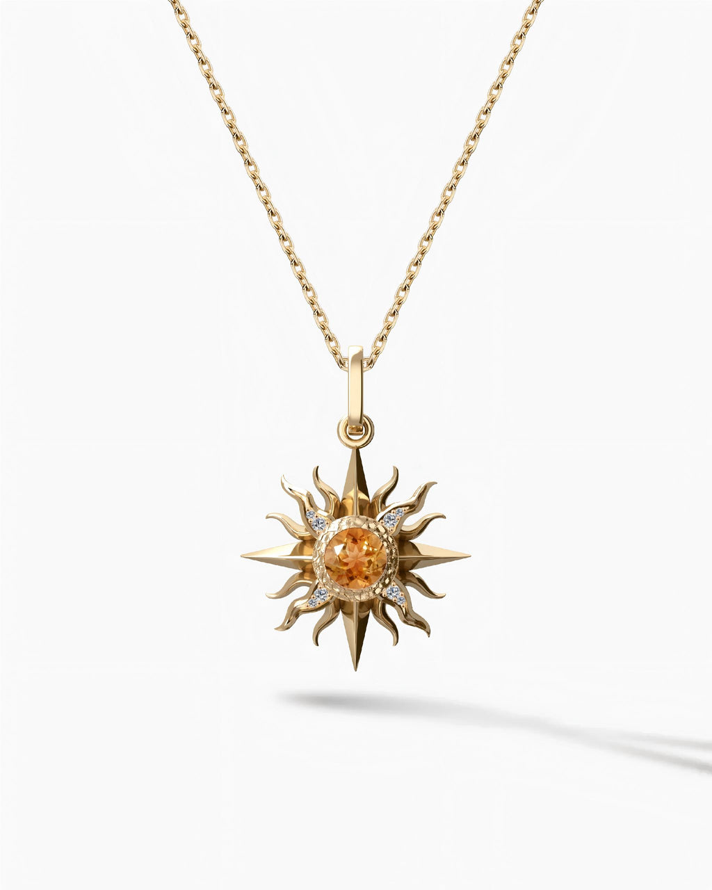 Sunburst Necklace Pendant In Sterling Silver With Fanta Garnet