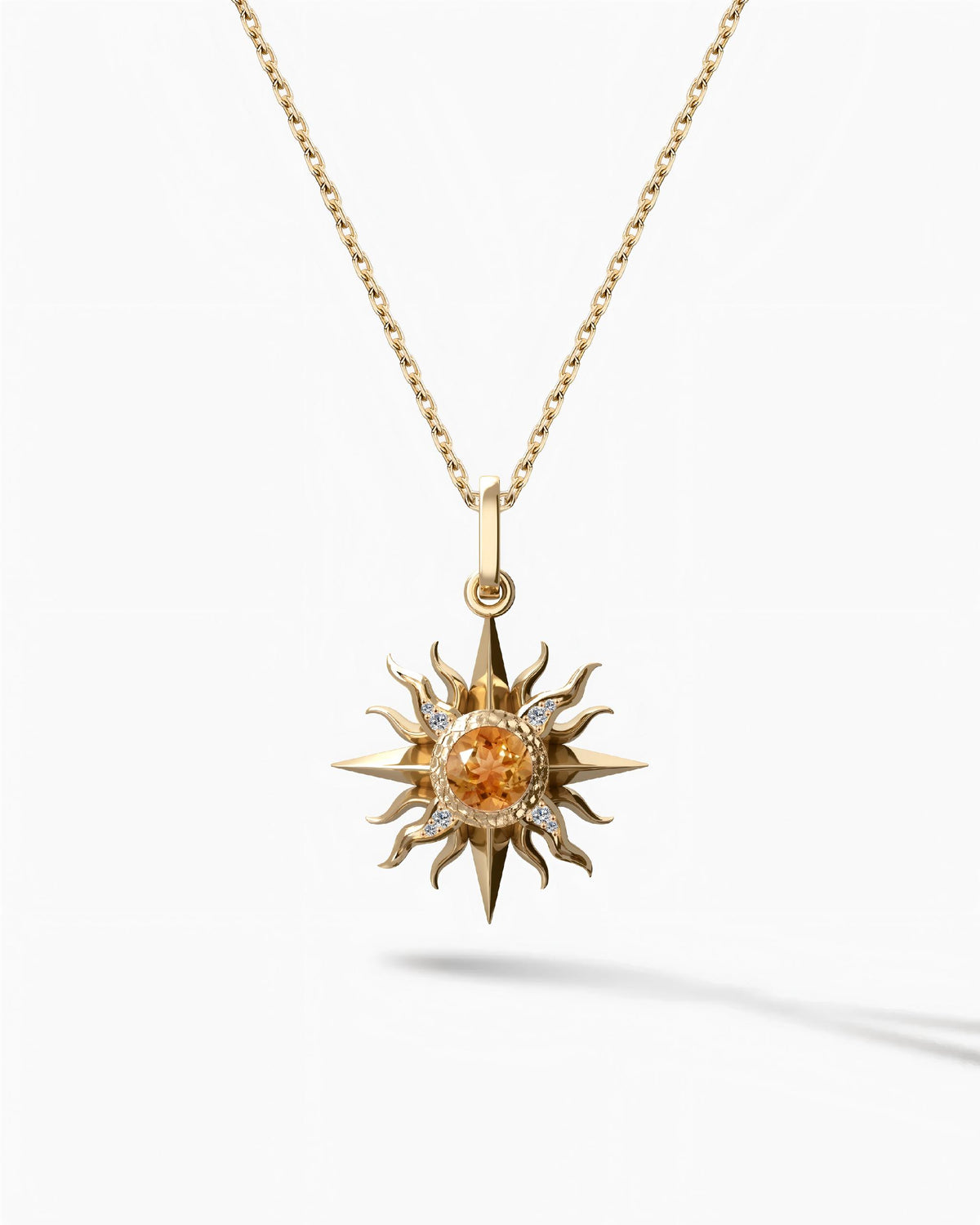 Sunburst Necklace Pendant In Sterling Silver With Fanta Garnet