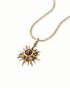 Sunburst Necklace Pendant In Sterling Silver With Fanta Garnet