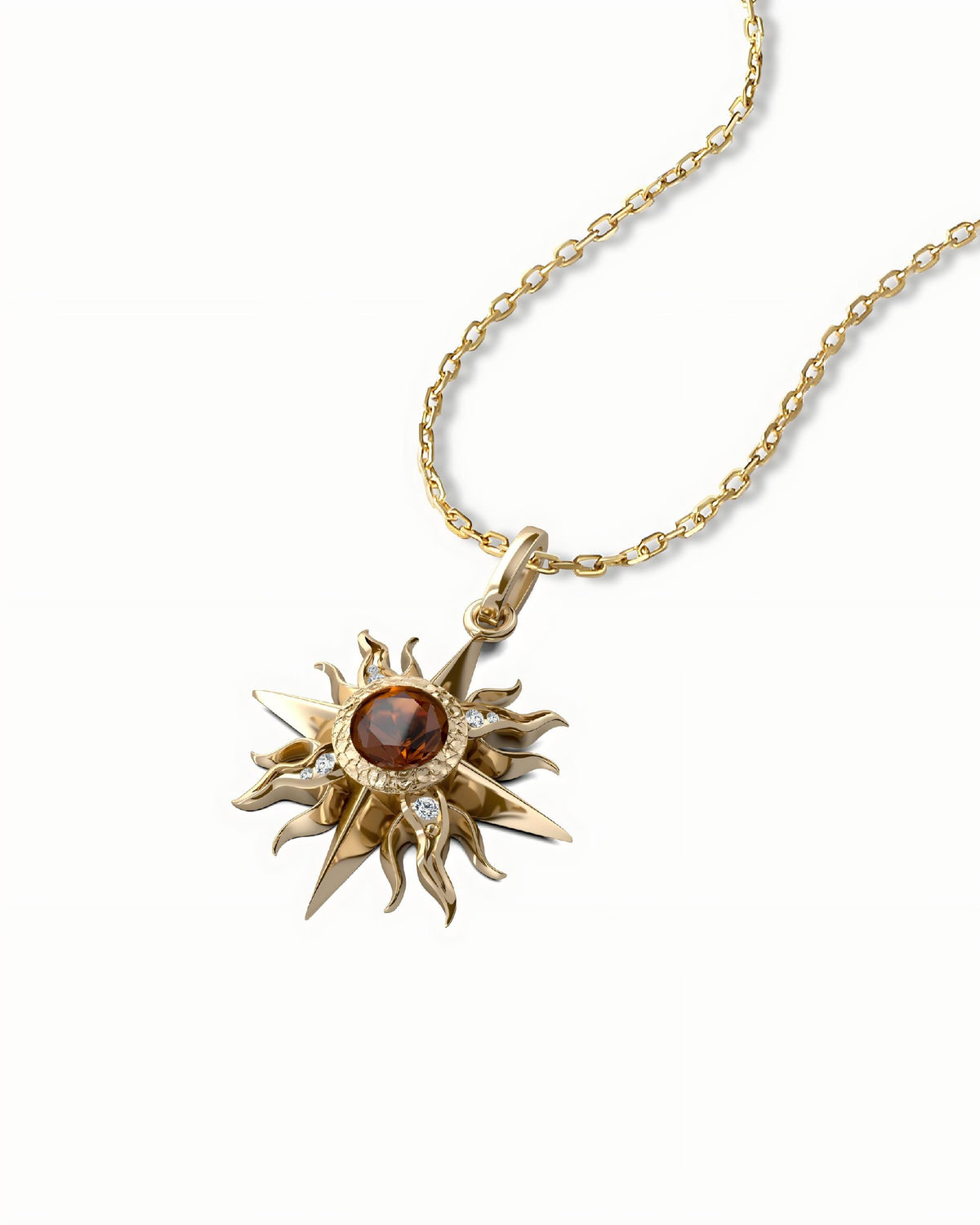 Sunburst Necklace Pendant In Sterling Silver With Fanta Garnet