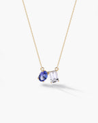 Toi Et Moi Necklace Pendant In Sterling Silver With Tanzanite And White Topaz
