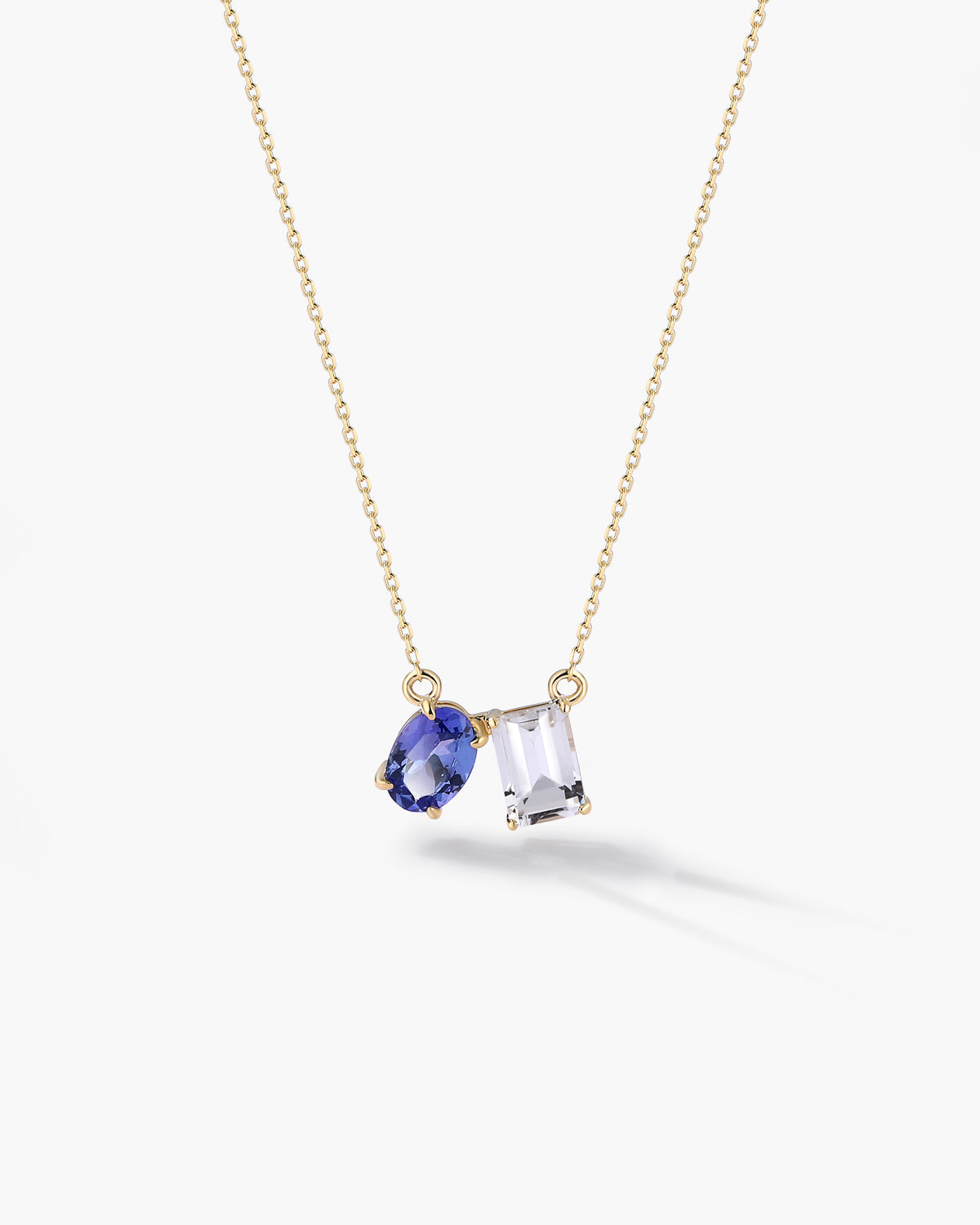 Toi Et Moi Necklace Pendant In Sterling Silver With Tanzanite And White Topaz