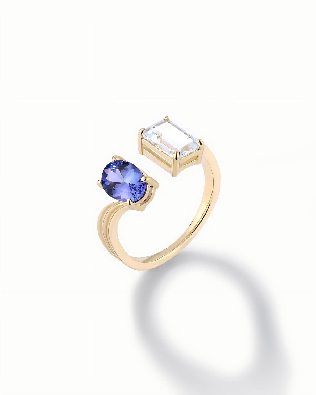 Toi Et Moi Ring In Sterling Silver With Tanzanite And White Topaz