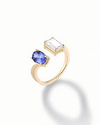 Toi Et Moi Ring In Sterling Silver With Tanzanite And White Topaz