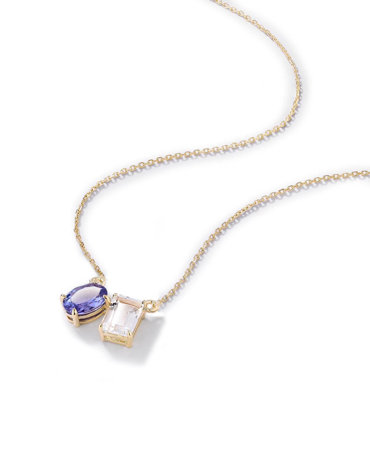 Toi Et Moi Necklace Pendant In Sterling Silver With Tanzanite And White Topaz