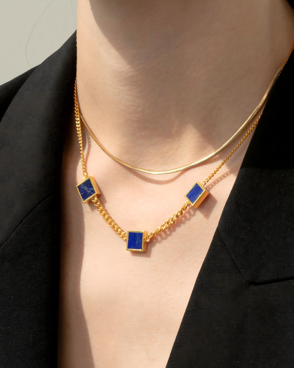 Triple Square Station Necklace Pendant In Sterling Silver