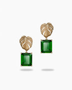 Tropical Palm Leaf Earrings In Sterling Silver With Green Obsidian