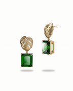 Tropical Palm Leaf Earrings In Sterling Silver With Green Obsidian