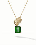 Tropical Palm Leaf Necklace Pendant In Sterling Silver With Green Obsidian
