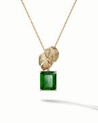 Tropical Palm Leaf Necklace Pendant In Sterling Silver With Green Obsidian
