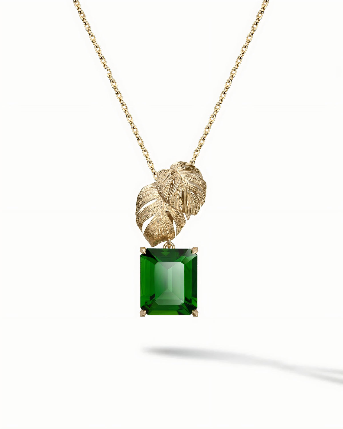 Tropical Palm Leaf Necklace Pendant In Sterling Silver With Green Obsidian