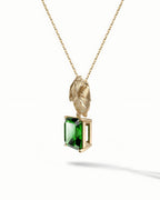 Tropical Palm Leaf Necklace Pendant In Sterling Silver With Green Obsidian