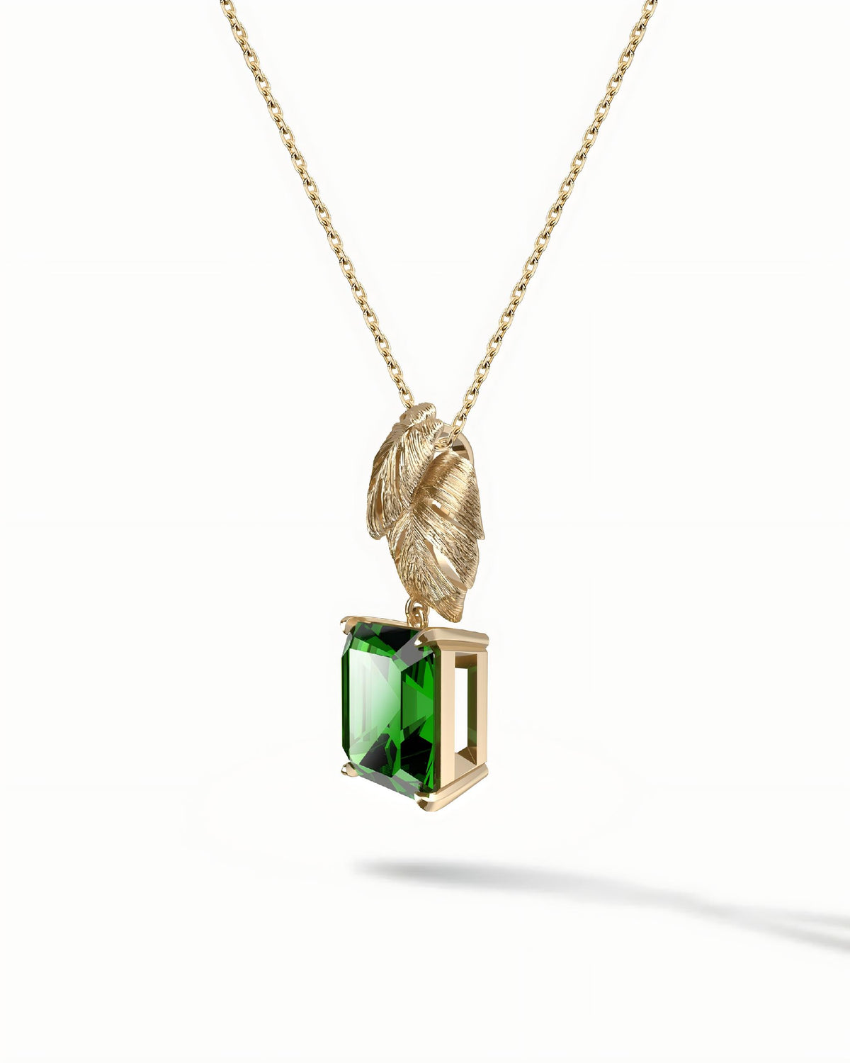 Tropical Palm Leaf Necklace Pendant In Sterling Silver With Green Obsidian